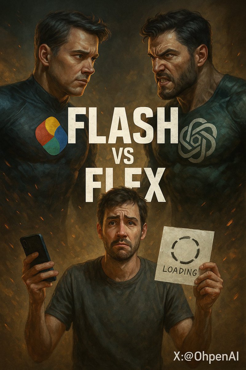 OhpenAI's tweet photo. WTF = What the Flex / Flash?
Google: Gemini Flash
OpenAI: GPT Flex
Two of the world’s most powerful AI brands...
And this time, it’s not about stacking GPUs —
It’s a contest of who can save more compute.

Meanwhile, users be like:
Can you guys just make loading faster first?

Anyone expecting Claude or Grok to crash the party?
Let me know.

⚡️ vs 🧘‍♂️
#AI #GeminiFlash #GPTFlex #MemeWar #ChatGPT #GoogleGemini
#Claude #Grok
X: @OhpenAI
Stop flexing, start loading.