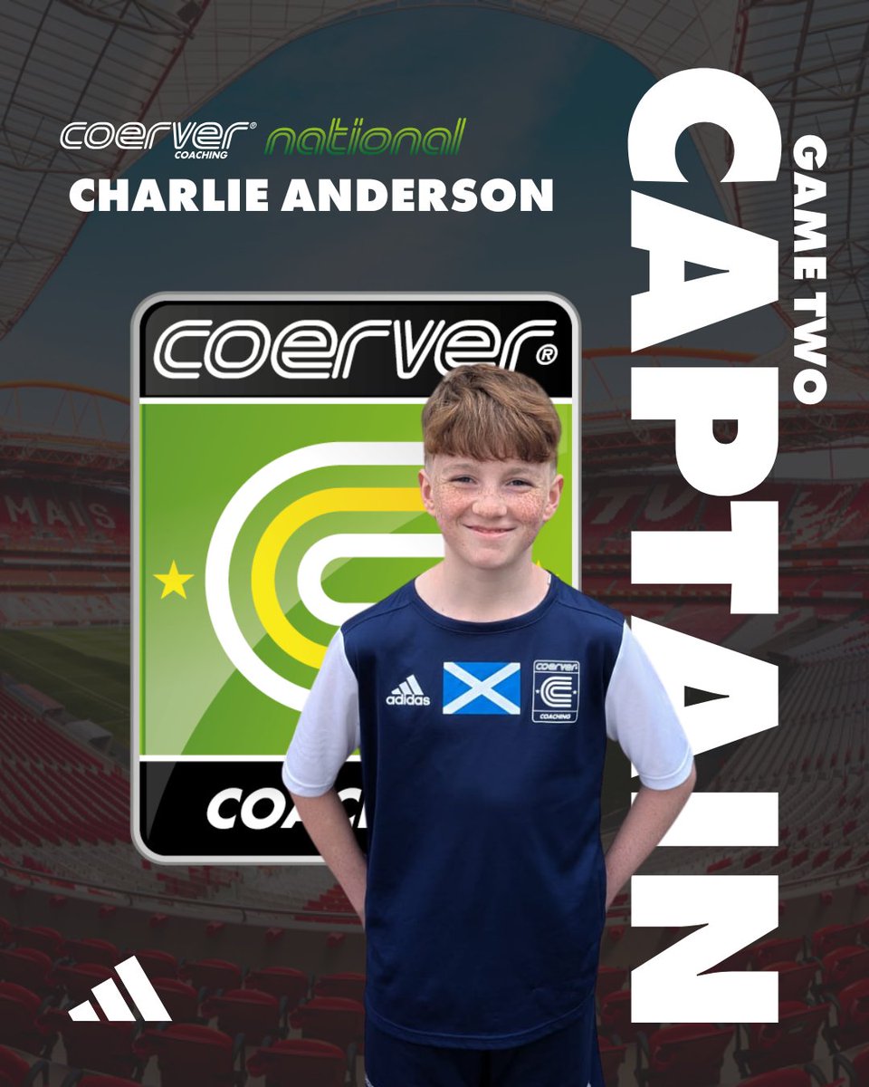 🏆 GAME 2️⃣ - CAPTAIN 

Our Coerver® National Coaches have selected the Captain for the second game for our Coerver® National boys squad. 

Congratulations to Charlie Anderson who will lead the boys out to face S.L Benfica.