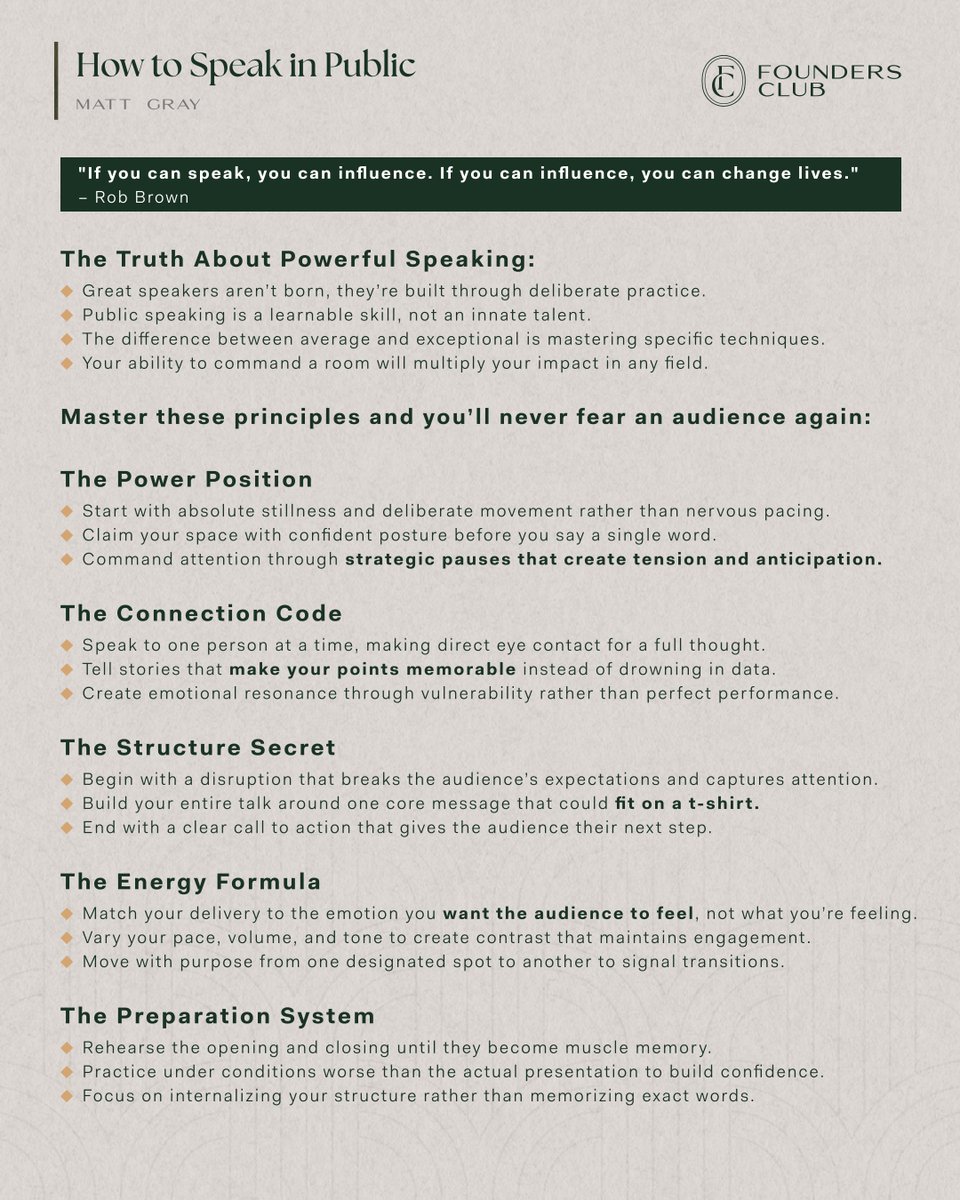 FoundersClubUS's tweet image. How To Speak in Public: