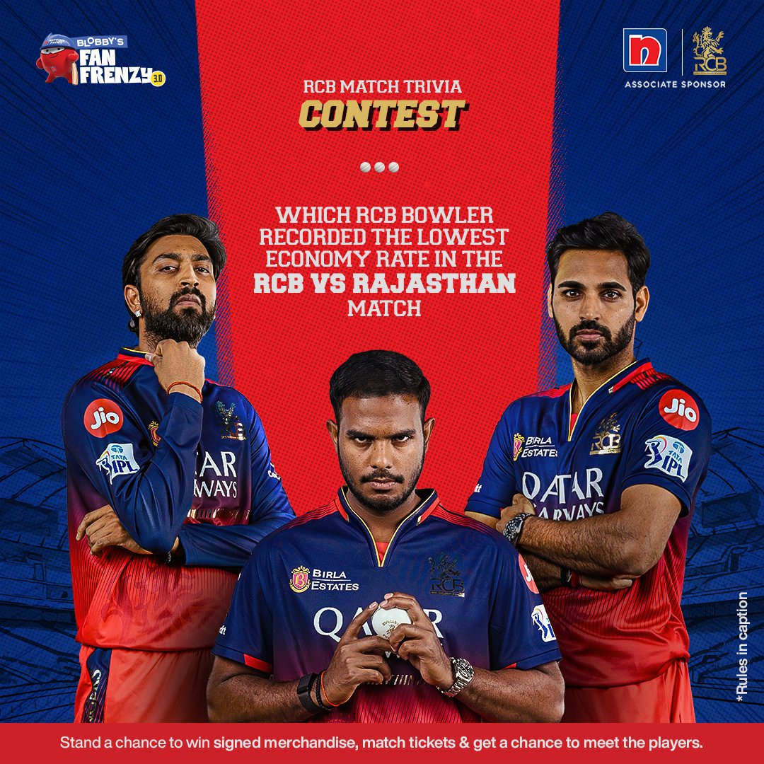 Nippon Paint India (@nipponindia) on Twitter photo Which RCB bowler recorded the lowest economy rate in the RCB VS Rajasthan match?
Rules:
Comment your answer tagging 3 friends
Use #BlobbysFanFrenzy
Follow <a href="/NipponIndia/">Nippon Paint India</a>
#NipponPaint #NipponPaintIndia #Contest #ContestAlert #Giveaway Which RCB bowler recorded the lowest economy rate in the RCB VS Rajasthan match?
Rules:
Comment your answer tagging 3 friends
Use #BlobbysFanFrenzy
Follow <a href="/NipponIndia/">Nippon Paint India</a>
#NipponPaint #NipponPaintIndia #Contest #ContestAlert #Giveaway