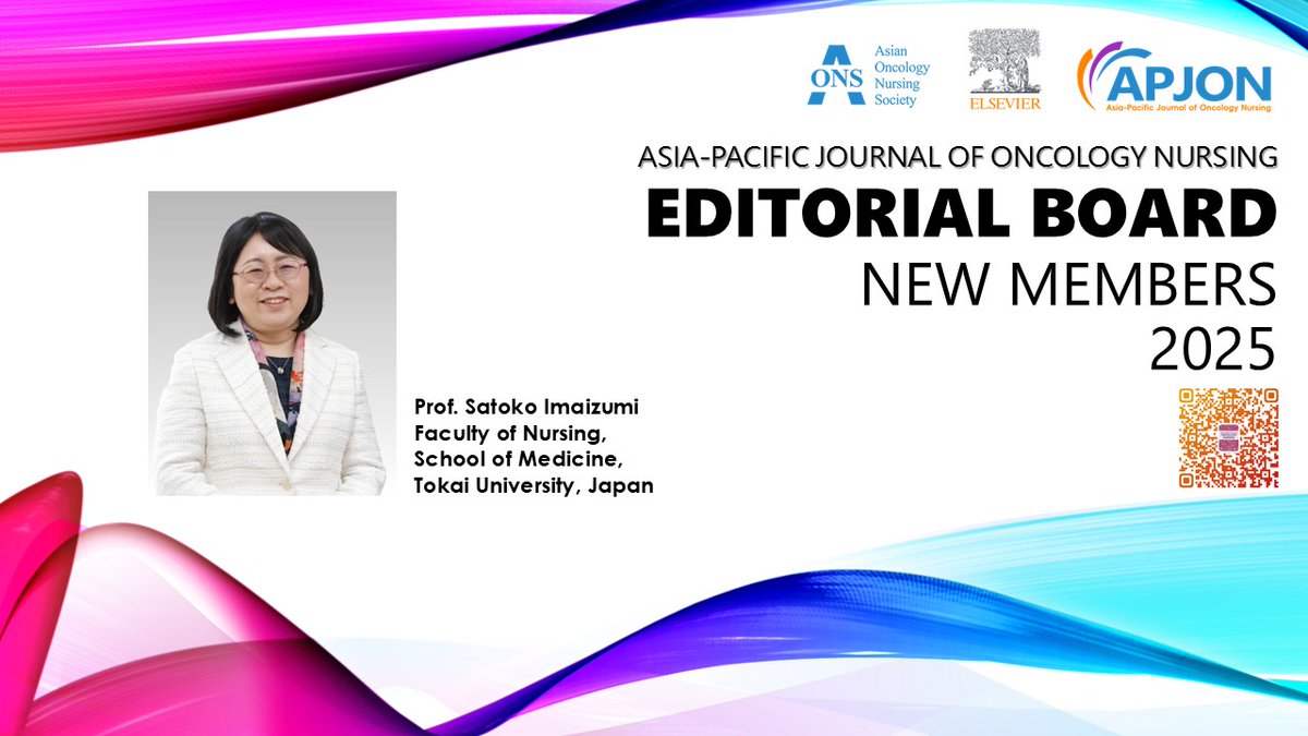 APJON_AONS's tweet image. It is our great pleasure to announce that Prof. Satoko Imaizumi, from the Faculty of Nursing, School of Medicine, @TokaiGlobal , Japan, has joined the Editorial Board of the Asia-Pacific Journal of Oncology Nursing (APJON). 
#editorialboard #oncologynursing #cancercare