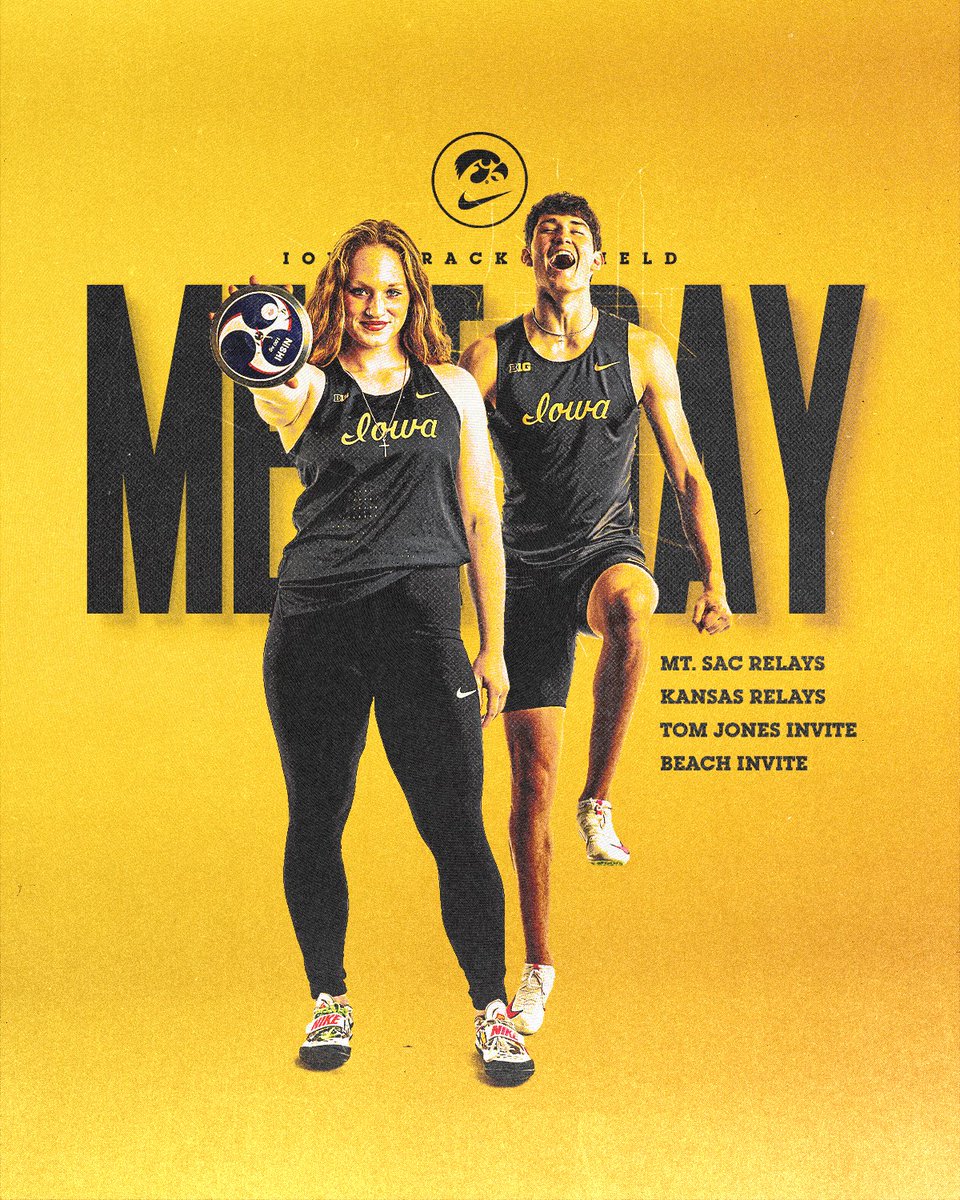 Final day, let's go! 💥

👟 Mt. Sac Relays
👟 Kansas Relays
👟 Tom Jones Invite
👟 Beach Invite

📊 hawkeyesports.com/tracklive

#Hawkeyes