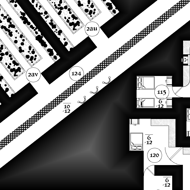 ZathrasAdventur's tweet image. #dungeon24 #Day124 Two grey figures hang from manacles on spikes in the hallway, and a third manacle is open and available. The air smells of ammonia and decay coming from the portals opening into the passageway. Down the passageway runs a grilled gutter. zathras.wikidot.com/dailydungeon
