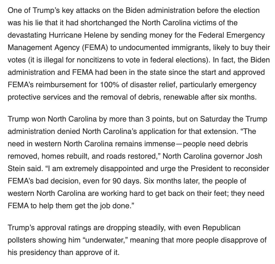 WilfredHegg's tweet photo. @seanhannity Trump is cutting FEMA aid for North Carolina.
Too bad this isn't a heart warming story. After lying about the support from the Biden administration, Trump is the one who is screwing the people in need of support from the storm damage.
This really speaks volumes. https://t.co/Y8eV0ldeHV