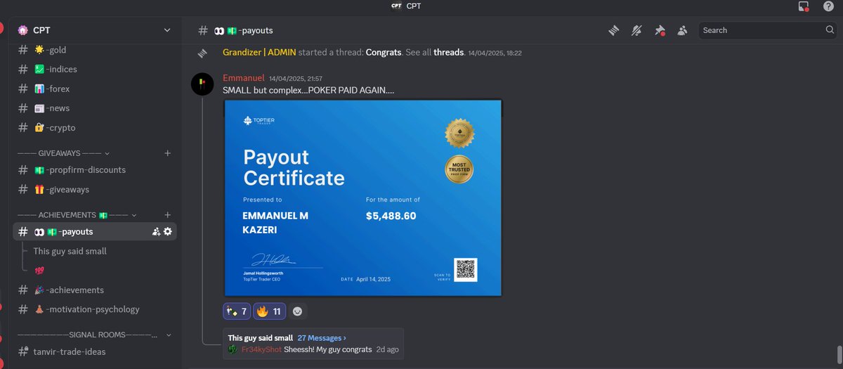One of CPT members got 5k payout from an account he won playing a poker. Congrats to him ❤️‍🔥