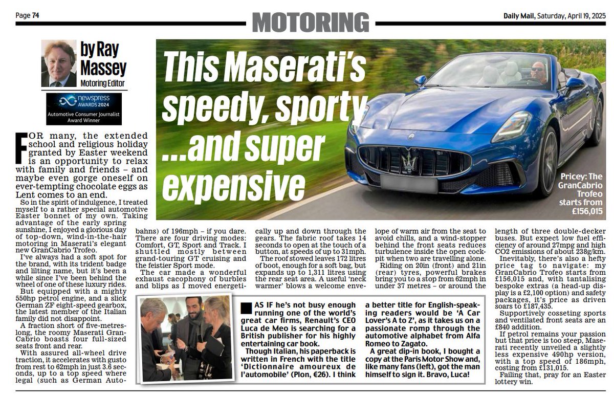Ray Massey (@raymasseytweets) on Twitter photo Which international motor industry boss is aiming for the UK best-seller list - and not just for cars?
Read me <a href="/DailyMailUK/">Mail+</a> <a href="/MailOnline/">Mail Online</a>
<a href="/renault_uk/">Renault UK</a> <a href="/RenaultUKPR/">Renault Group UK PR</a> <a href="/Jim_Holder/">Jim Holder</a> <a href="/CharlieRoper/">Charlie Roper</a> #Renault <a href="/renaultgroup/">Renault Group</a> #books #publishing <a href="/SMMT/">SMMT</a>
Scroll down: dailymail.co.uk/money/cars/art⦠Which international motor industry boss is aiming for the UK best-seller list - and not just for cars?
Read me <a href="/DailyMailUK/">Mail+</a> <a href="/MailOnline/">Mail Online</a>
<a href="/renault_uk/">Renault UK</a> <a href="/RenaultUKPR/">Renault Group UK PR</a> <a href="/Jim_Holder/">Jim Holder</a> <a href="/CharlieRoper/">Charlie Roper</a> #Renault <a href="/renaultgroup/">Renault Group</a> #books #publishing <a href="/SMMT/">SMMT</a>
Scroll down: dailymail.co.uk/money/cars/artā¦