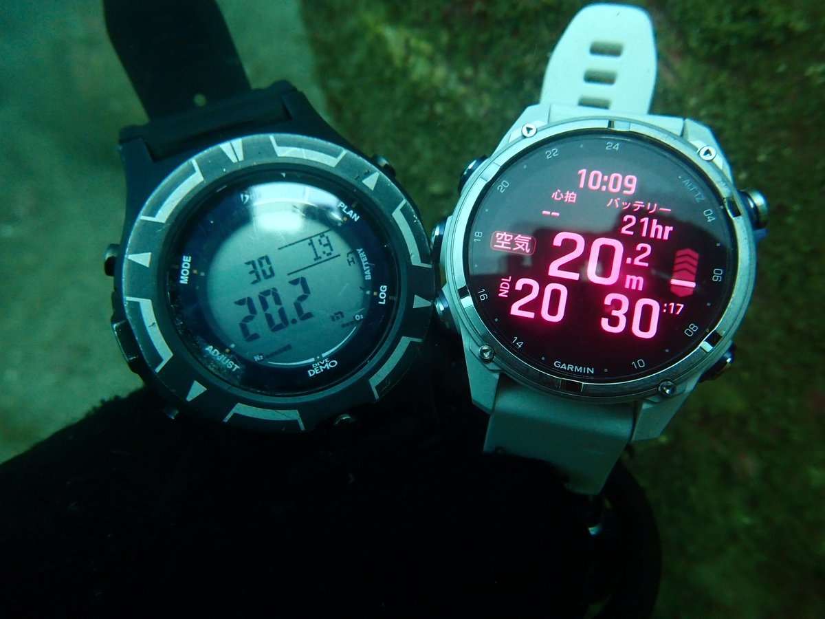 bubupy0212's tweet photo. 今日はGarminのテストダイブ。色々な設定の6台持って潜ったけど流石に６台は絡まるぅ😵‍💫😵‍💫 https://t.co/ZL0eg1CbXR