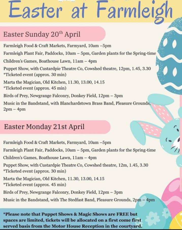 Easter market at Farmleigh Food &amp; Craft Market in the Phoenix Park this Sunday and Monday. Lots of activities as you see from the poster attached. #easter #chocolate #glutenfree #sugarfree #vegan OPW - Office of Public Works