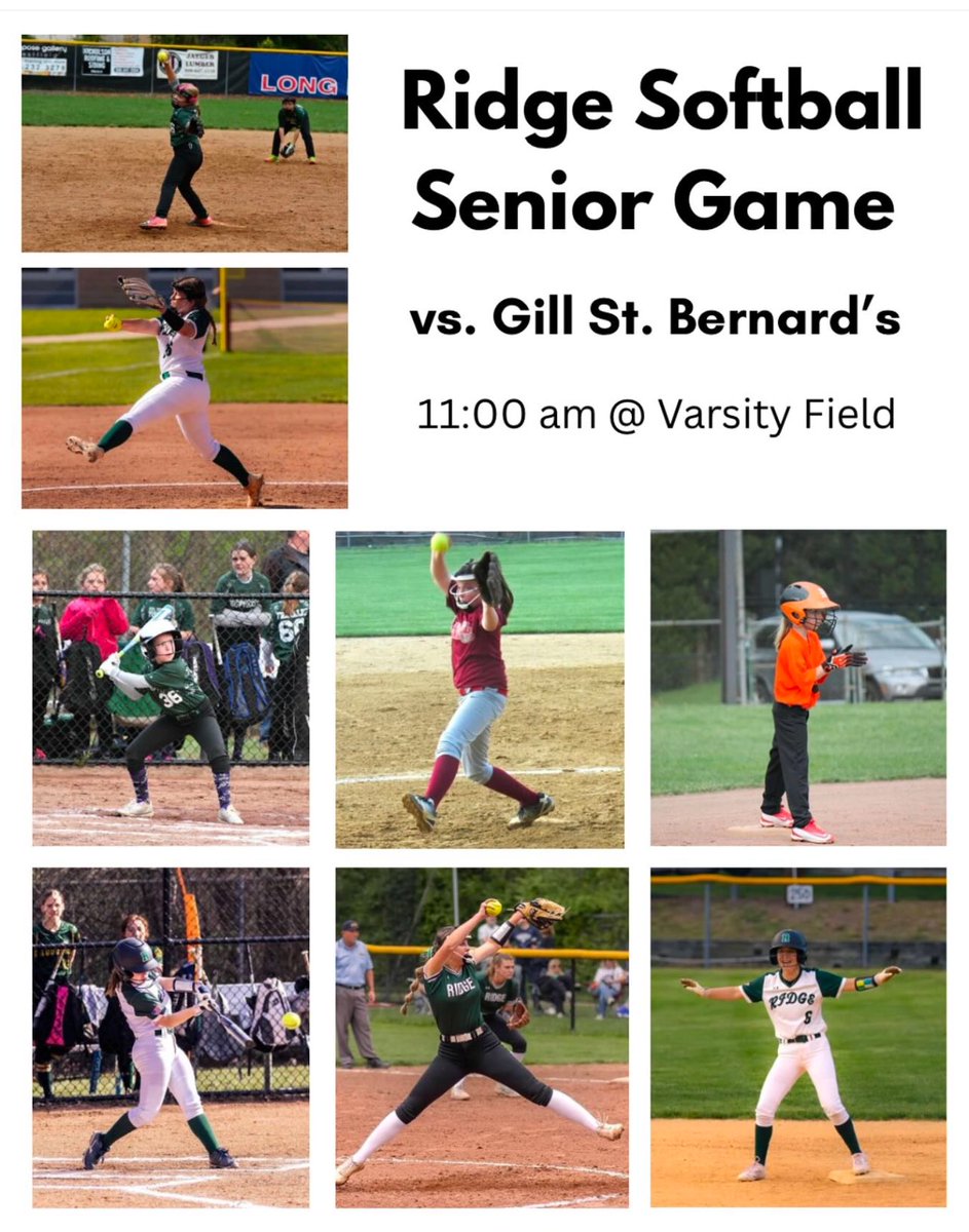Today RHS softball gets to honor our 4 seniors! Jackie Alder, Jackie Grant, Kari Murray and Kiersten Murray! 🥎💚🤍🖤#LetsGoRidge