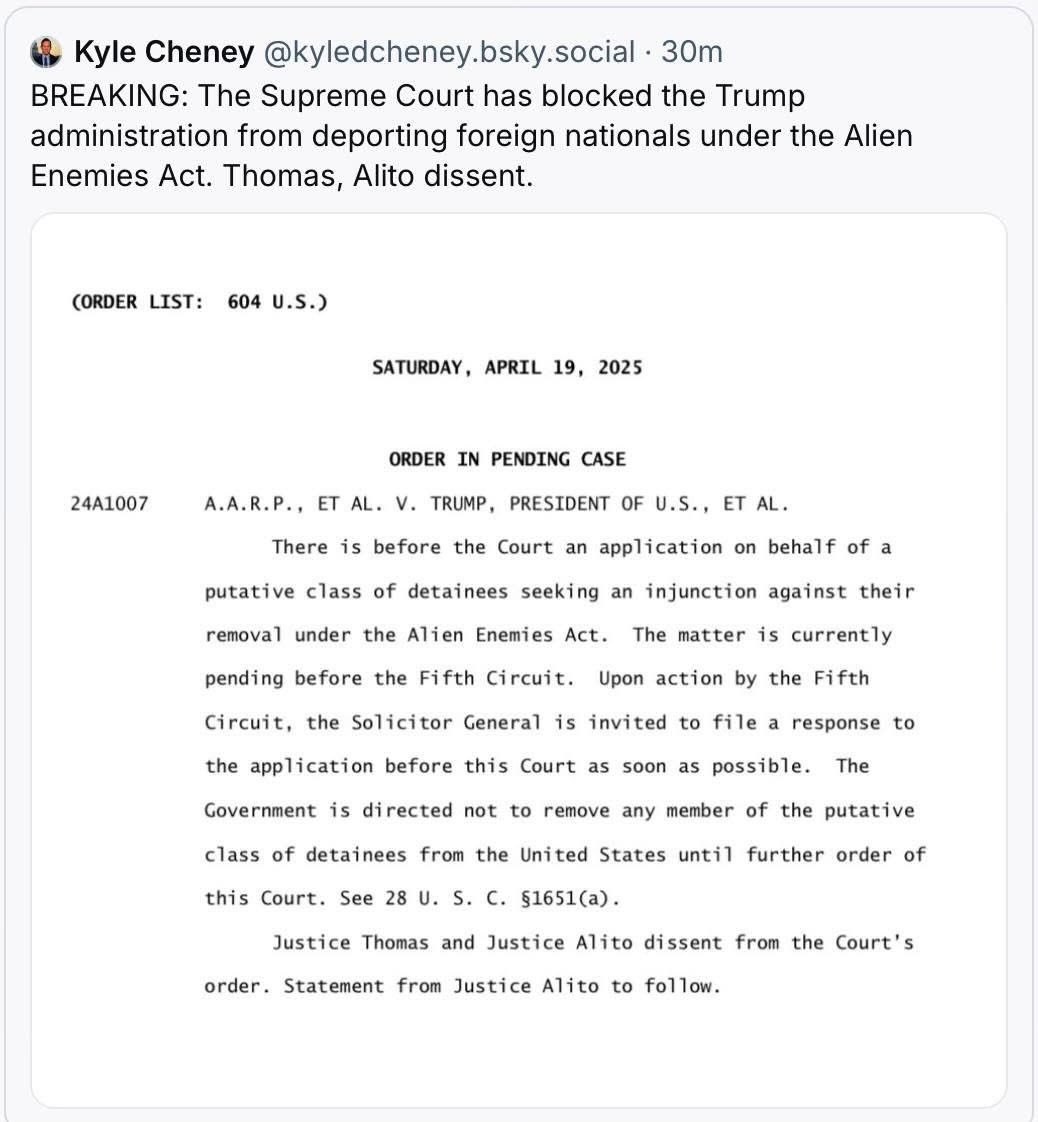 MediaBusters6's tweet photo. While we were sleeping the Supreme Court remembered the US Constitution ( of course not their fascist fucks Alito & Thomas) but a definitive 7-2 decision to STOP TRUMP from these illegal flights to other countries-for now
#ImpeachTrumpNow
#FireMusk
#StopTheICEGestapo https://t.co/X4rIbKHasI