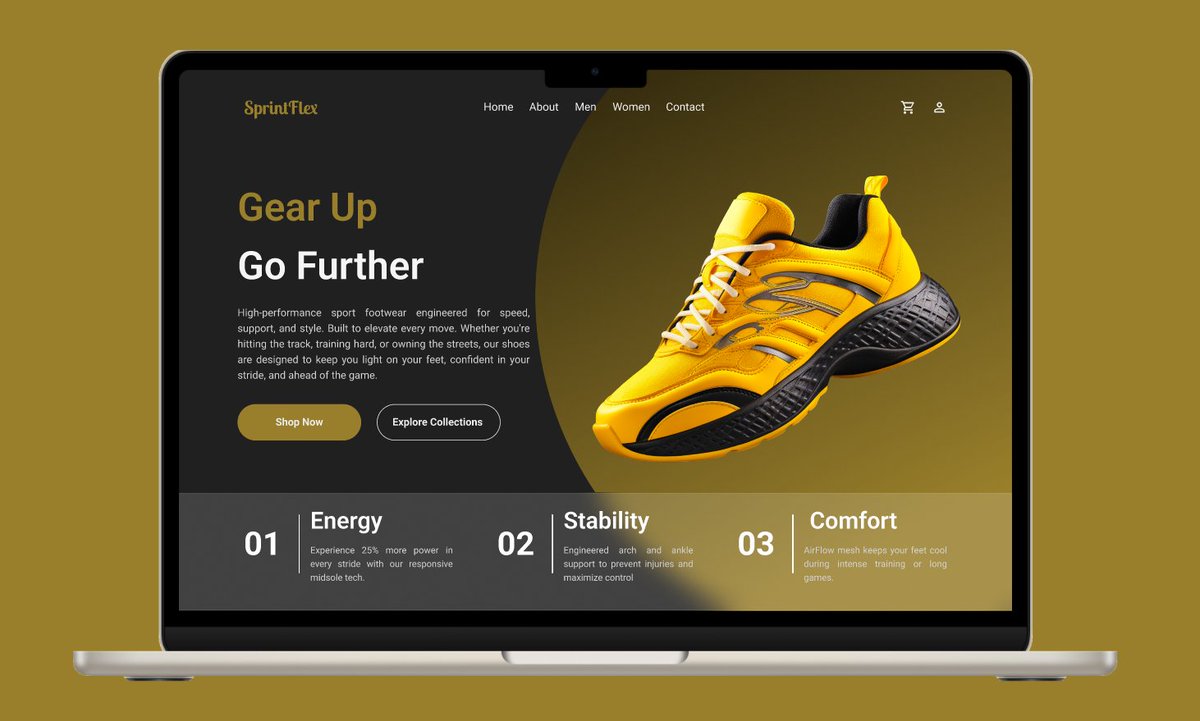 Just designed a hero section for a sport footwear landing page 

#UIUX #WebDesign #Figma #ShoeDesign #UXDesign #DesignInspo #LandingPage #DailyUI #CreativeDesign
