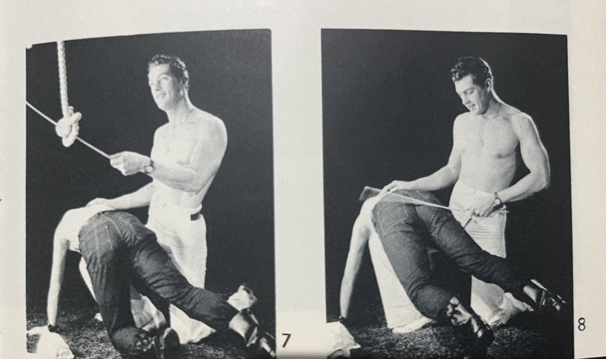 Midcentury spanking erotica from the UK! Photo sets like these were available for order from Royale Studio. This 1959 spread from the Man Alive “beefcake” magazine shows Teddy spanked by the sailor! See more at our upcoming exhibition at the Leather Archives &amp; Museum in Chicago!