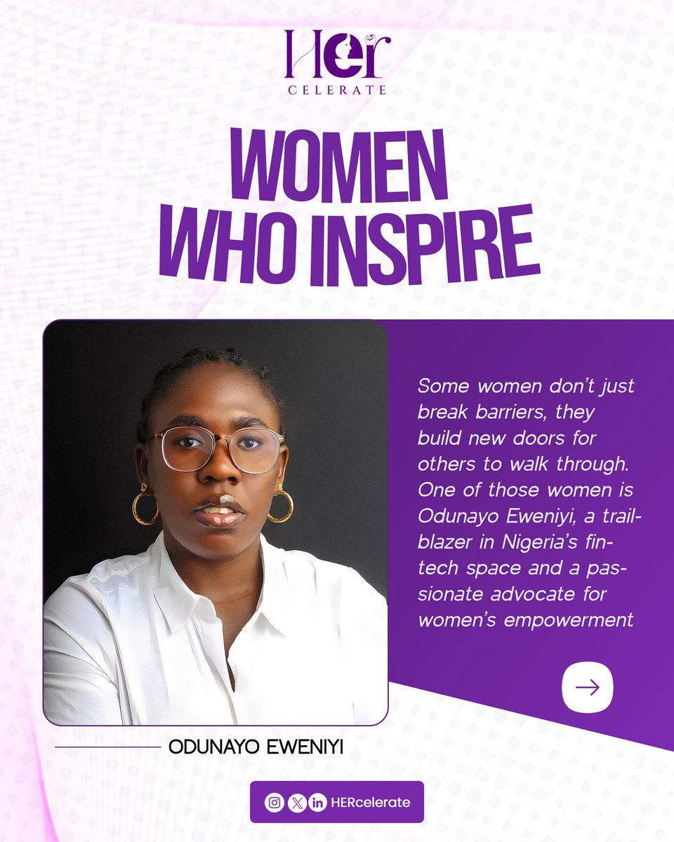 HERcelerate's tweet photo. Women Who Inspire✨
Odunayo Eweniyi
Odunayo Eweniyi is breaking barriers and building doors. As Co-founder & COO of PiggyVest, she’s transforming how Nigerians save and invest—a true fintech trailblazer and advocate for women.
#HERcelerate https://t.co/MfB8Nv1ZEN