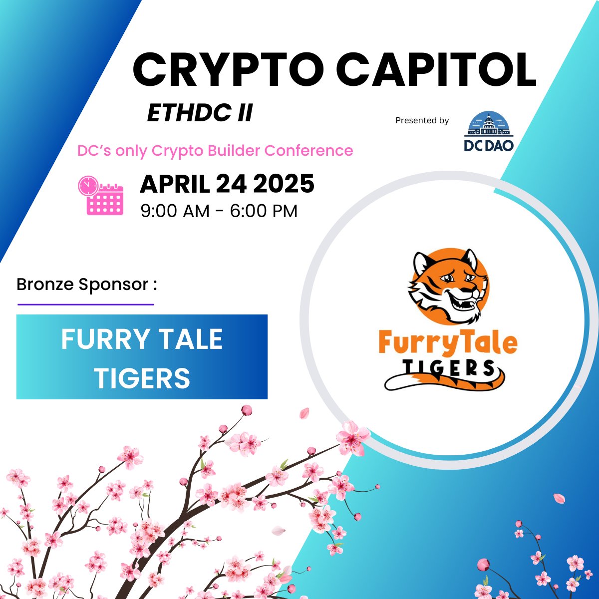 We’re thrilled to welcome <a href="/FurryTaleTigers/">The Furry Tale Tigers</a> as an official Bronze Sponsor for Crypto Capitol: ETH DC II!

Huge thanks to <a href="/FurryTaleTigers/">The Furry Tale Tigers</a> for supporting the community and helping make this event possible!

Join us: lu.ma/a6jzwstx