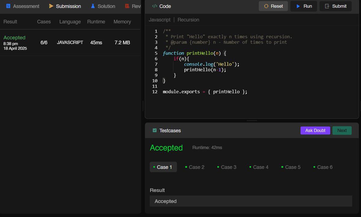 webwithaman's tweet photo. 🚀 DSA &amp; Problem-Solving Progress [Class 59] Job Ready AI Powered Cohort by @sheryians_

📝 Solved:
✅ Print Hello N Times Using Recursion
✅ Print 1 to N Numbers Using Recursion
✅ Print N to 1 Numbers Using Recursion

🔗 Source Code: https://t.co/5uk40JrPLQ

@harshbhaiyaa #DSA https://t.co/kIrskUEAWt