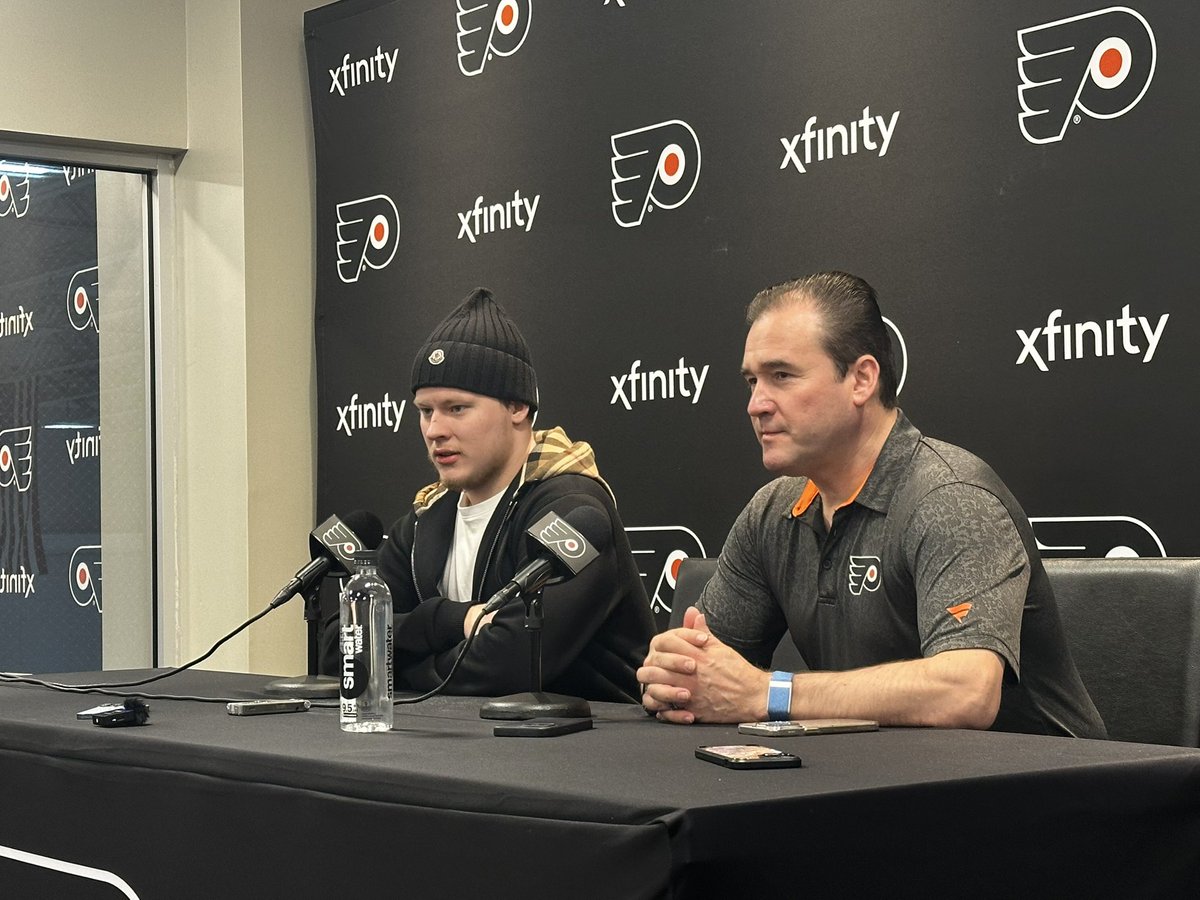 Haleytsimon's tweet image. I asked Matvei Michkov what it meant for him leading rookies in goals (26). He said he could have scored a lot more and was not happy with his results. #letsgoflyers
