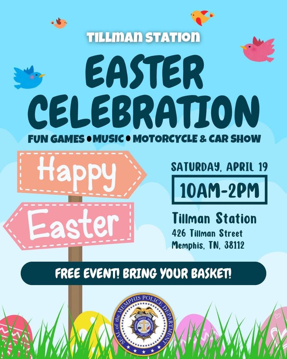 MEM_PoliceDept's tweet photo. Easter is almost here — and so is the fun! 📷
Still looking for the perfect family outing? We’ve got three egg-citing events happening TODAY! Join MPD for games, treats, and springtime fun at one of our listed stations!

#MPDCommunity #Easter2025 https://t.co/umfmVk3bdE