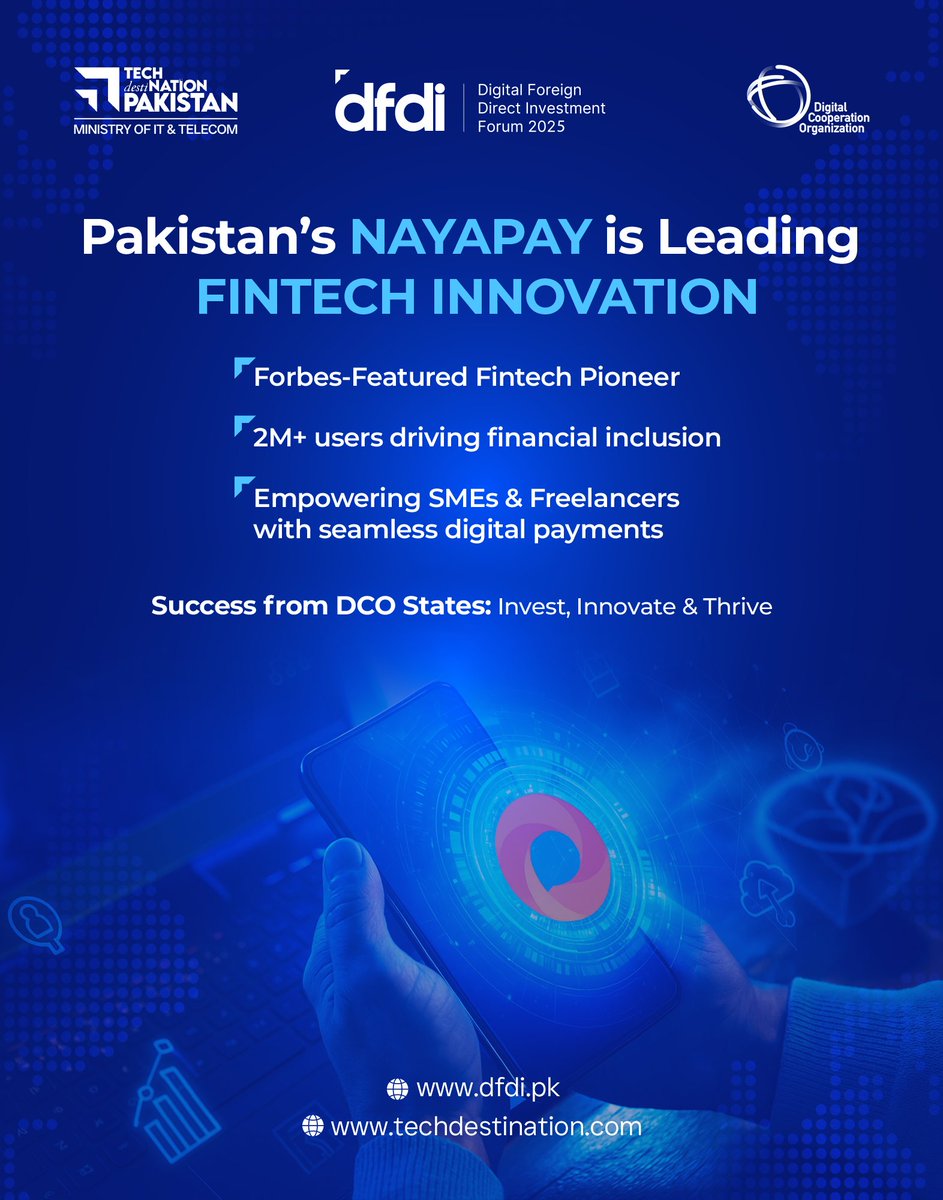 dfdiforum's tweet photo. DCO states are driving digital transformation across the world. One notable success story within the DCO network is NayaPay, Pakistan's pioneering fintech platform.
#dfdi2025 #DigitalProsperity4All #dfdiforum #DigitalInvestment #DigitalPakistan #TechDestinationPakistan https://t.co/wztzOEPKvY