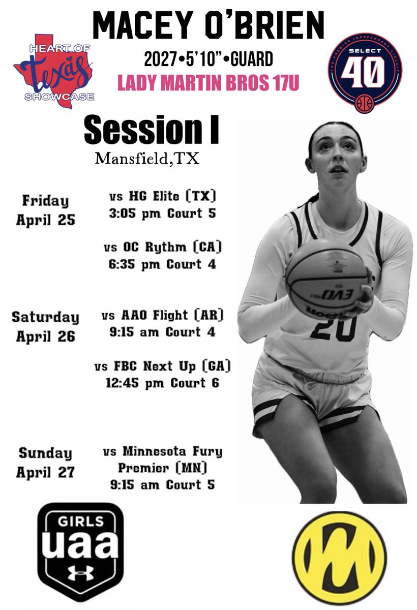 Macey O'Brien (@macey_obrien20) on Twitter photo Super excited to play in Dallas next weekend <a href="/SelectEventsBB/">Select Events Basketball</a> The Heart of Texas Showcase‼️🩷🏀
<a href="/MartinBroLadies/">Lady Martin Bros. Select</a> <a href="/chris31312002/">Chris Davis</a> <a href="/calebsieh/">Caleb Sieh</a> Super excited to play in Dallas next weekend <a href="/SelectEventsBB/">Select Events Basketball</a> The Heart of Texas Showcase‼️🩷🏀
<a href="/MartinBroLadies/">Lady Martin Bros. Select</a> <a href="/chris31312002/">Chris Davis</a> <a href="/calebsieh/">Caleb Sieh</a>