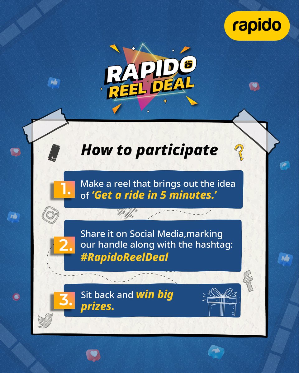 Rapido Reel Deal contest is LIVE – and it’s your time to shine! Here’s how.
Pro tip: Follow all our Social handles to be eligible to participate. More details at rapido.bike/spotlight #Contest#contestalert#contestalertindia