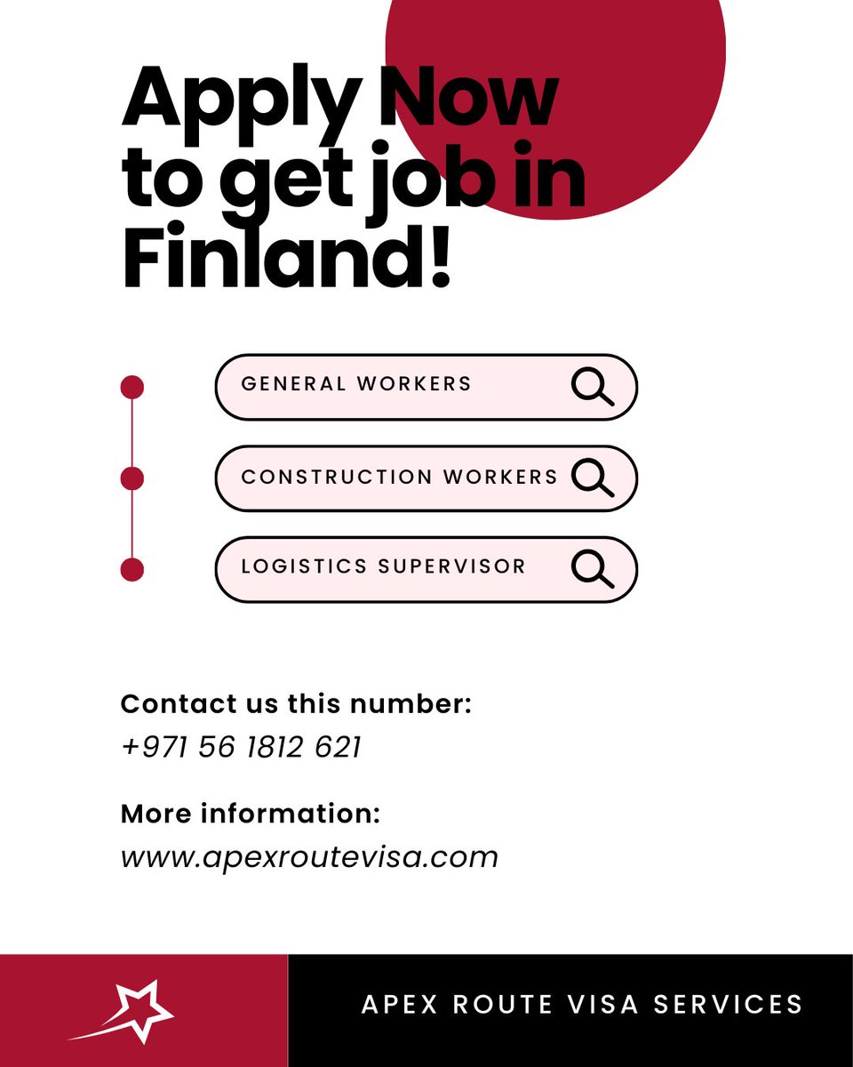 apexroutevisa's tweet image. 🚨 WE ARE HIRING FOR FINLAND! 🇫🇮💼

📞 +971 56 1812 621
🌐 apexroutevisa.com

#JobsInFinland #NowHiring #WorkAbroad #FinlandJobs #ApexRoute #ConstructionJobs #GeneralWorkers #LogisticsCareers