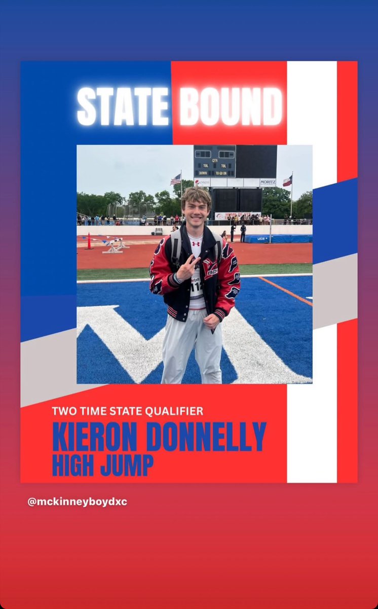 Kieron Donnelly (@1kierondonnelly) on Twitter photo 2x State qualifier ๐จ
Blessed to be headed to Austin.
Hard work and dedication has paid off. Thank you to all my coaches and everyone who has supported me. School record is next #highjump #statebound #letemrun
<a href="/McKinneyBoydXC/">McKinney Boyd T & F</a> <a href="/MBHSBroncos/">McKinney Boyd Athletics</a> <a href="/CoachTraylorMED/">Coach Traylor ๐ต๐ฆ</a> 2x State qualifier ๐จ
Blessed to be headed to Austin.
Hard work and dedication has paid off. Thank you to all my coaches and everyone who has supported me. School record is next #highjump #statebound #letemrun
<a href="/McKinneyBoydXC/">McKinney Boyd T & F</a> <a href="/MBHSBroncos/">McKinney Boyd Athletics</a> <a href="/CoachTraylorMED/">Coach Traylor ๐ต๐ฆ</a>