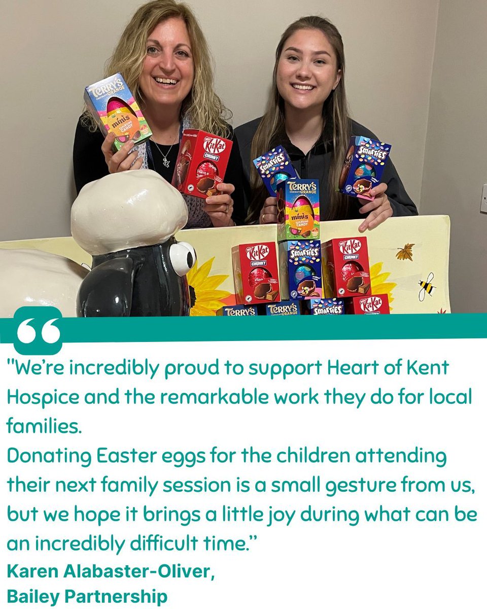 HeartofKentHospice (@heartofkenthosp) on Twitter photo 🐣 We'd like to give a huge thank you to everyone at the <a href="/BaileyPartner/">Bailey Partnership</a> for their generous donation of Easter eggs for our Family Support drop-in sessions on 26 April.
❤️ Your generosity makes a real difference to local families. Thank you!
hokh.org/event/family-s… 🐣 We'd like to give a huge thank you to everyone at the <a href="/BaileyPartner/">Bailey Partnership</a> for their generous donation of Easter eggs for our Family Support drop-in sessions on 26 April.
❤️ Your generosity makes a real difference to local families. Thank you!
hokh.org/event/family-s…