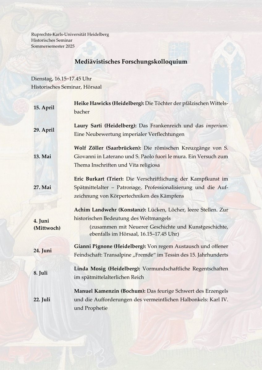 Laury Sarti, PD Dr. (@laurysarti) on Twitter photo Hier ist das Programm für das mediävistische Forschungskolloquium des Historischen Seminars der Universität Heidelberg (<a href="/UniHeidelberg/">Uni Heidelberg</a> ), alle Interessenten (vor Ort) sind ganz herzlich willkommen! Hier ist das Programm für das mediävistische Forschungskolloquium des Historischen Seminars der Universität Heidelberg (<a href="/UniHeidelberg/">Uni Heidelberg</a> ), alle Interessenten (vor Ort) sind ganz herzlich willkommen!