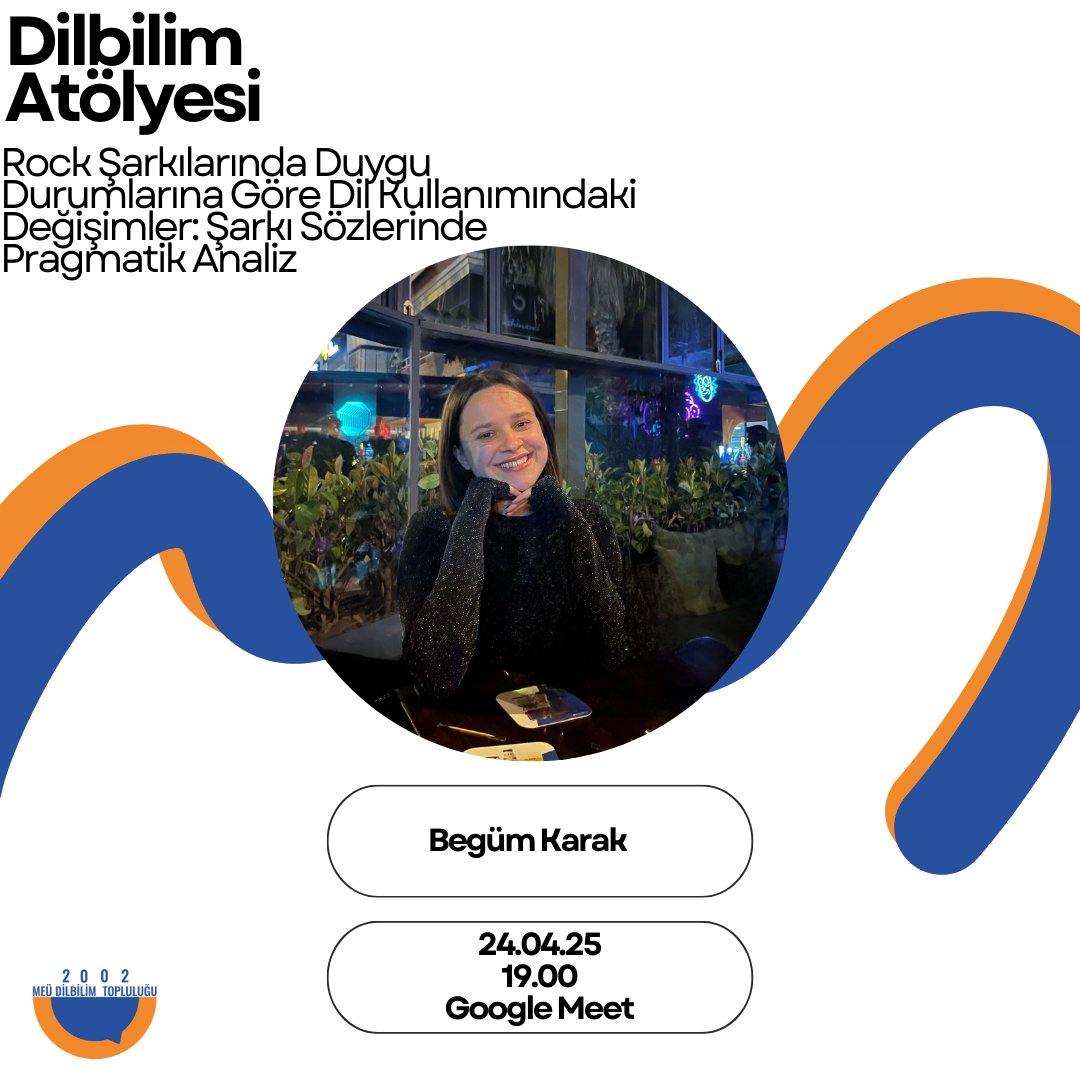 meulinguistics's tweet photo. Bölümümüzün mezun öğrencisi Begüm Karak, rock müzikte duyguların dile yansımasını inceliyor!

Kadın (Şebnem Ferah) &amp; Fallen (Evanescence) albümleri üzerinden yaptığı pragmatik analiz ile 24 Nisan’da bizlerle. https://t.co/1428cOJ7AX