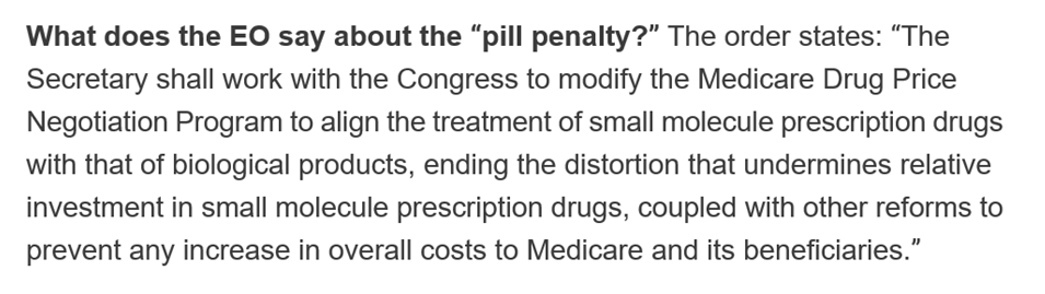 Arthur Klausner (@arthurklausner) on Twitter photo Thanks to <a href="/endpts/">Endpoints News</a> for posting the exact wording of the "pill penalty" Executive Order. Everyone seems to believe this means lengthening the time for small molecules before Medicare price negotiation. Great! But is there any worry this could be achieved by shortening biologics? Thanks to <a href="/endpts/">Endpoints News</a> for posting the exact wording of the "pill penalty" Executive Order. Everyone seems to believe this means lengthening the time for small molecules before Medicare price negotiation. Great! But is there any worry this could be achieved by shortening biologics?