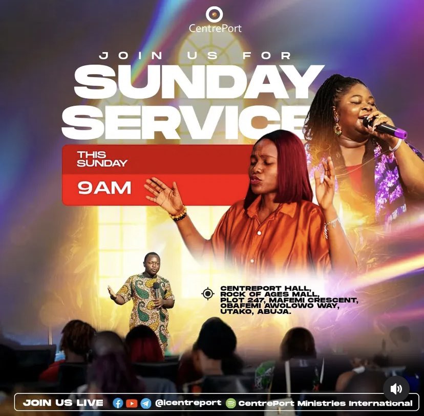 icentreport's tweet photo. This Sunday at CentrePort
We gather, we grow, we glorify God—together.

There’s a seat with your name on it this Sunday, and we can’t wait to welcome you into an atmosphere of worship, the Word, and deep fellowship.

Time: 9:00 AM
Venue: CentrePort Hall

Come expectant. https://t.co/3MOjQv998s