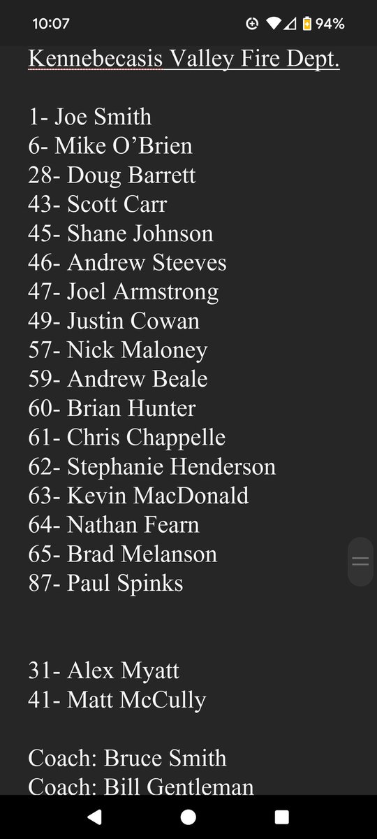 CstMcKay's tweet photo. Fresh off the presses....tonight's rosters. Come out puck drops at 7. Chuck a puck. 50/50. All for charity. https://t.co/N5NRe7XZiX