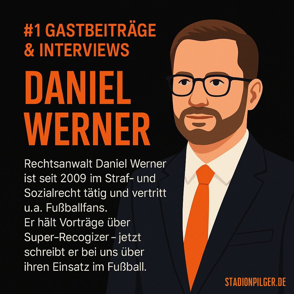 #1 Gastbeiträge &amp; Interviews
Superrecognizer?
Die Polizei setzt auf Menschen mit „besonderem Blick“. Was klingt wie Sci-Fi, ist längst Realität.
Der Leipziger Rechtsanwalt Daniel Werner hat sich das genauer angeschaut und teilt seine Ergebnisse mit uns.
🔗 stadionpilger.de