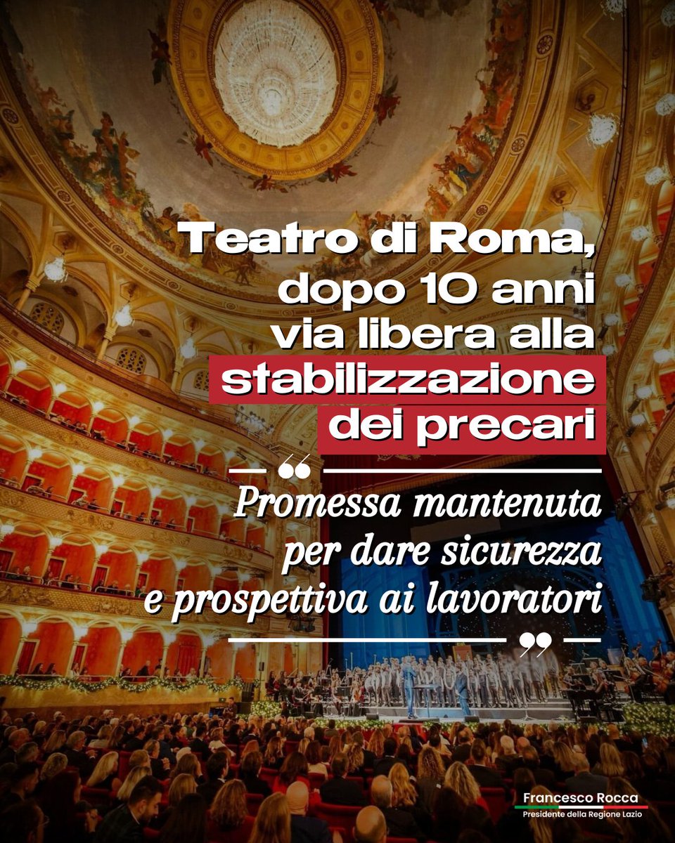 roccapresidente's tweet photo. Dopo 10 anni di attese, arriva una buona notizia per i lavoratori del Teatro di Roma: via alla stabilizzazione dei precari. La Regione Lazio ha fatto la sua parte: risorse stanziate, impegno mantenuto. Lavoro e dignità non hanno colore politico. https://t.co/Smp82WpVyi