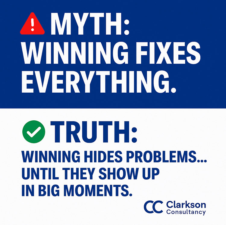 jaclarkson's tweet photo. ⚠️ MYTH: “Winning fixes everything”
✅ TRUTH: Winning hides problems… until pressure exposes them.

High-performing clubs are built on:

🔹 Clarity
🔹 Standards
🔹 Leadership under pressure

Is your club built to succeed — or just survive?

#CoachDevelopment #ClubCulture https://t.co/TAkbmwNasC