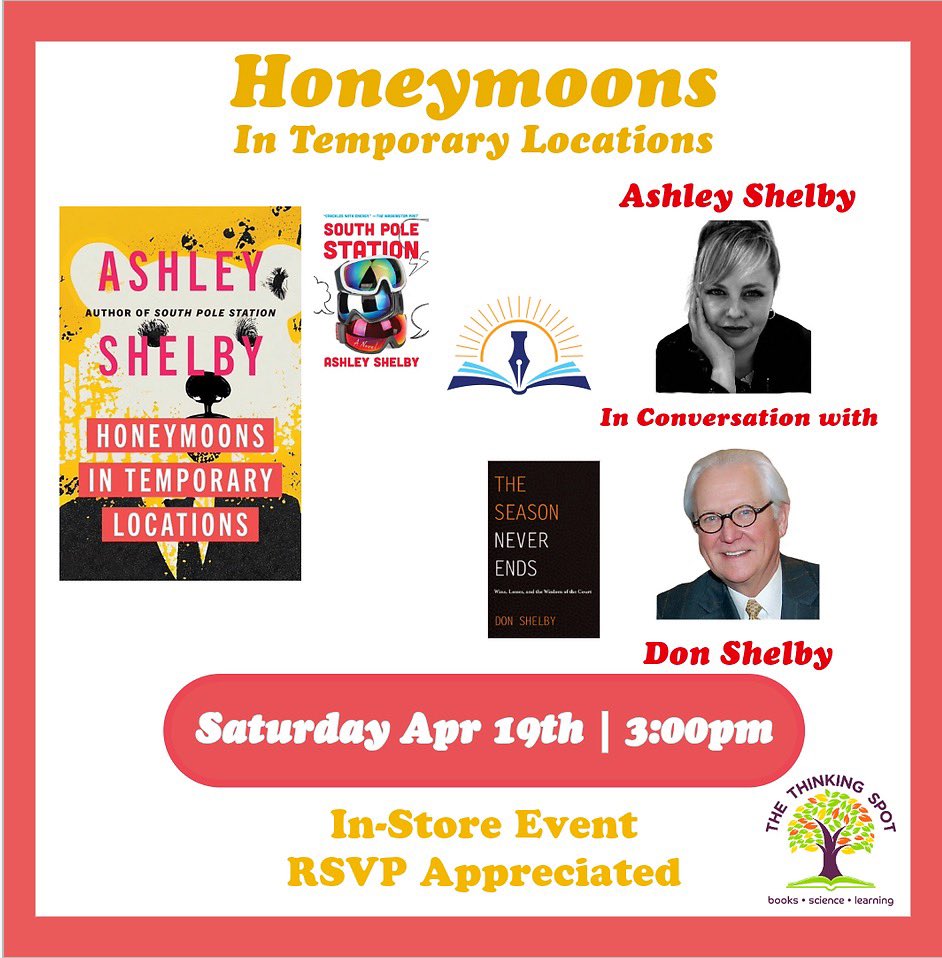 Happening today at 3:00 if you are out West. 
3311 highway 101, Wayzata. The Thinking Spot.  Couple of authors named Shelby.