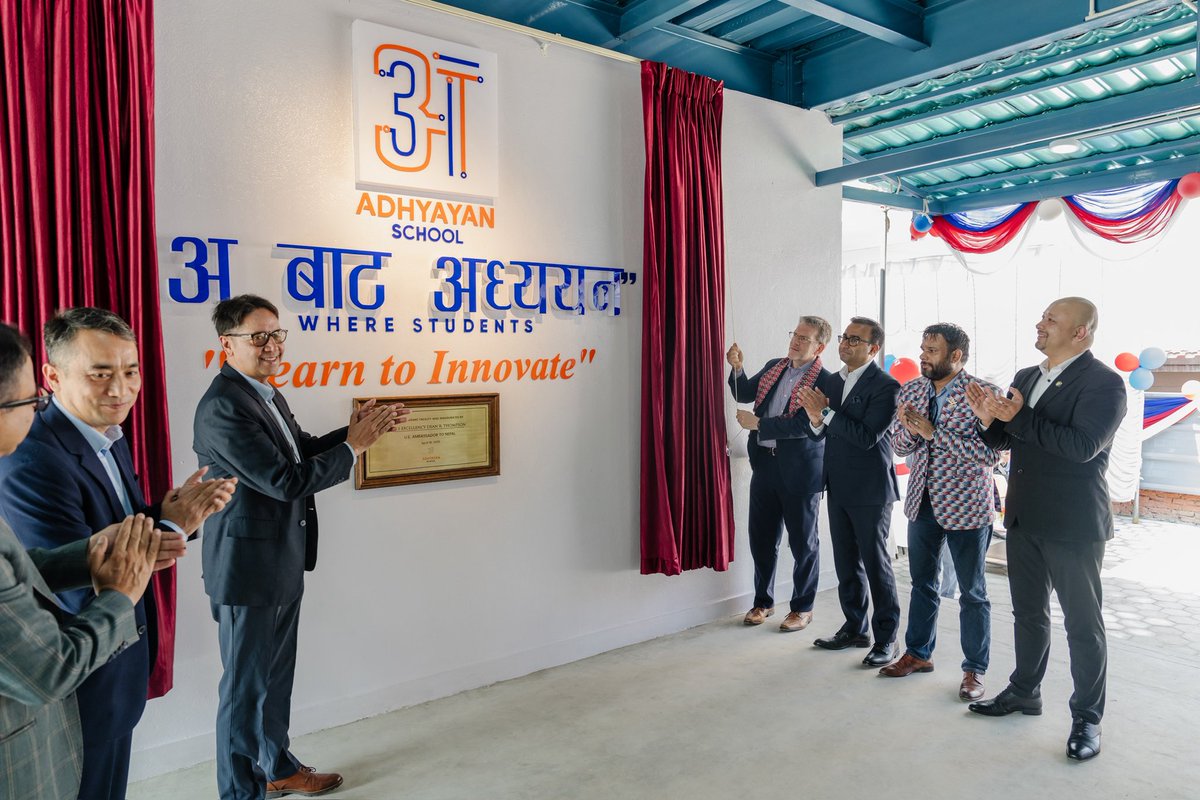 USAmbNepal's tweet image. I was honored to attend the inauguration of Adhyayan School’s new learning facility, supported by Leapfrog Technology, a U.S.-based educational entertainment company. This initiative is based on the belief that education should do more than impart knowledge; it should also…