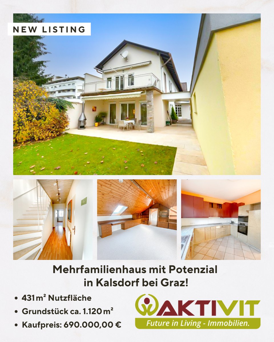 AKTIVITorg's tweet photo. 🏡 Mehrfamilienhaus mit Potenzial – Wohnen, Arbeiten &amp; Entwickeln in Kalsdorf bei Graz! ✨📍
Dieses gepflegte Haus bietet Ihnen auf rund 431 m² Nutzfläche (plus Keller) unzählige Möglichkeiten. https://t.co/UDU2m4Pfof