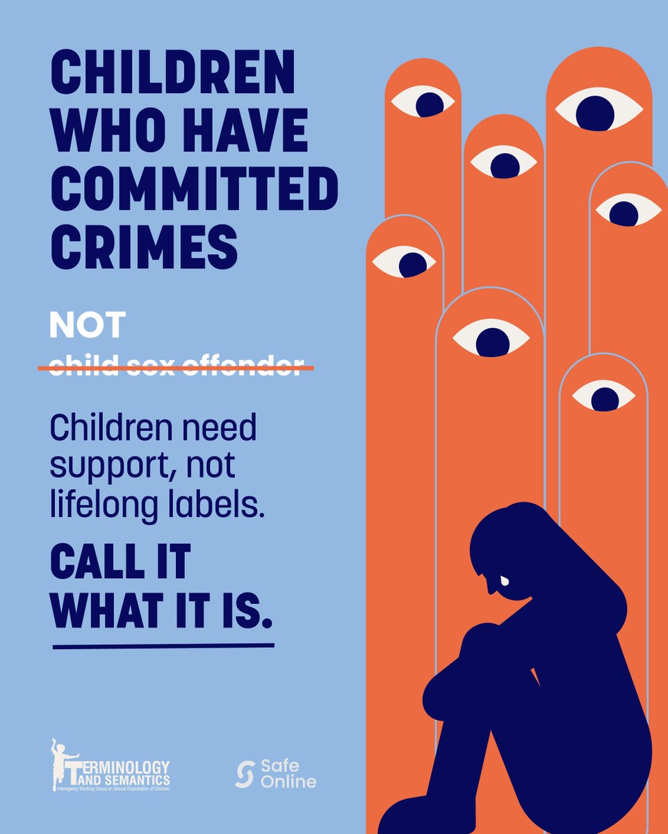 SafeOnlineFund's tweet image. Children above the age of criminal responsibility who commit crimes aren’t “sex offenders”. They need support—not labels.

Care about protecting children? Check out the Terminology Guidelines: loom.ly/GoLoxXY
@ECPAT  #TerminologyMatters #CallItWhatItIs