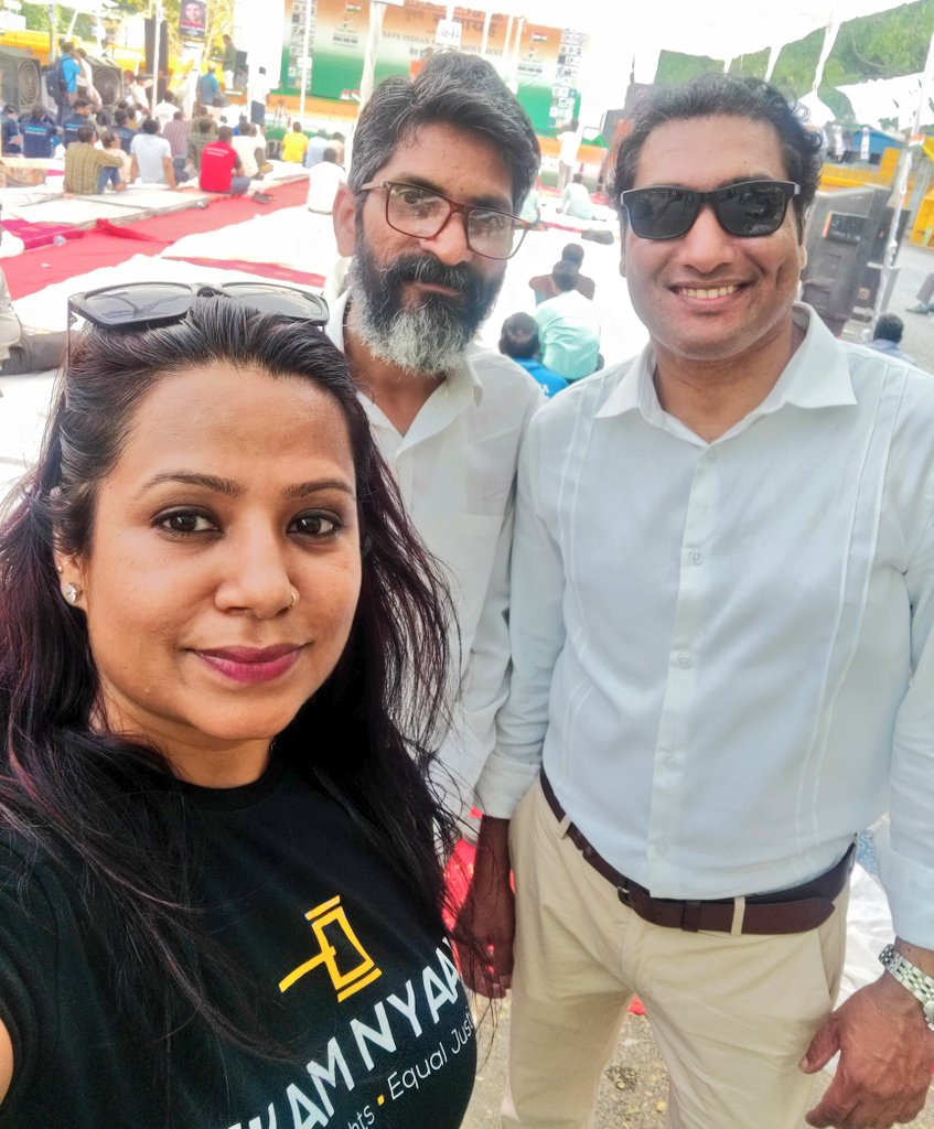 With my team <a href="/ekamnyaay/">Ekamnyaay</a> at #SatyagrahForMen 

In middle is Shiv Kumar. We helped him get his life back after 10 yrs of Litigation in courts. Now he spends hours listening to many men like him

He couldn't walk when I met him, now he stands tall with us

Also our champ <a href="/rajrohitk/">Rohit Kumar</a>