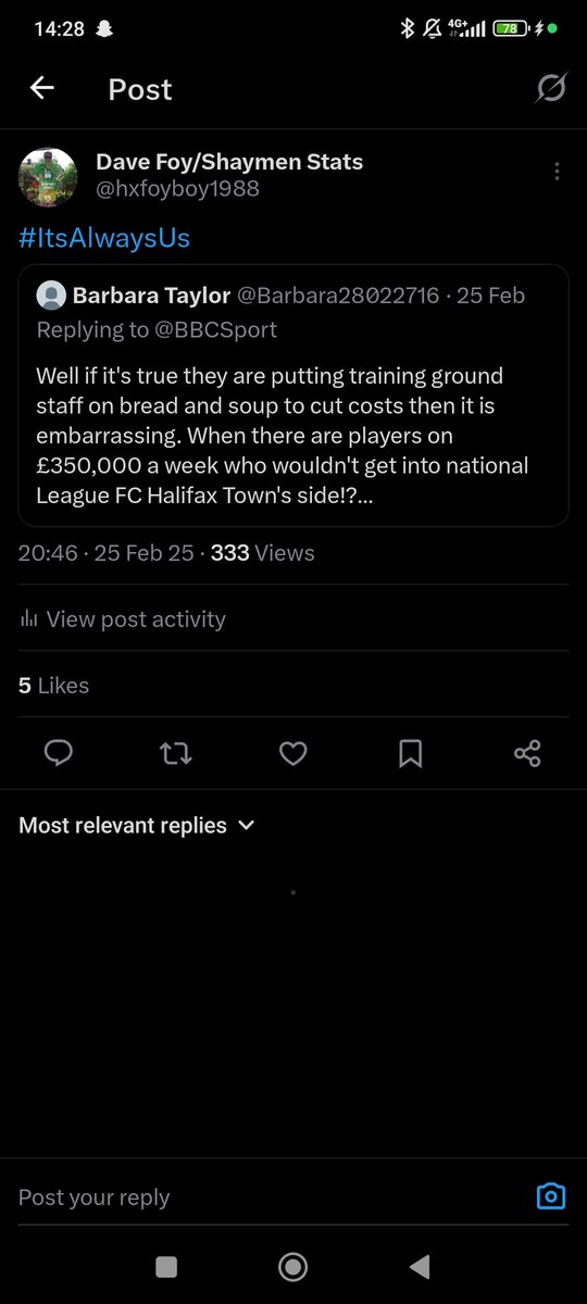 hxfoyboy1988's tweet photo. @bradfcht17 @positiveshaymen The Sam Johnson one was something to do with goalies and Town ofc having a rubbish one. Most of them get deleted once they're quoted with #ItsAlwaysUs https://t.co/LrbW8WwsMO