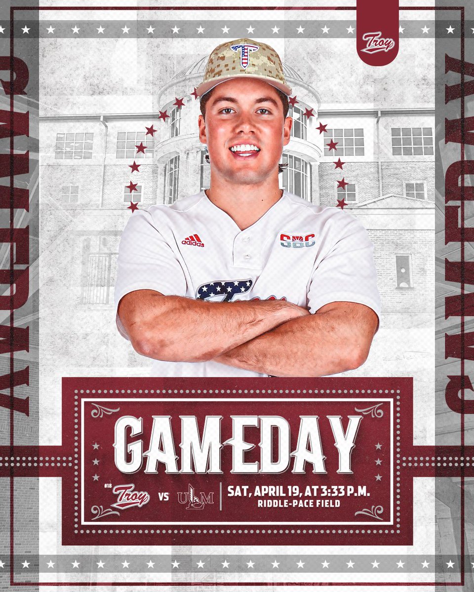 Job’s Not Finished 

🆚 » ULM
📍 » Riddle-Pace Field
⏰ » 3:33 p.m. 
📺 » gotroy.us/wt5
📻 » gotroy.us/yzl
📊 » gotroy.us/ln1

#WTD | #OneTROY⚔️⚾️