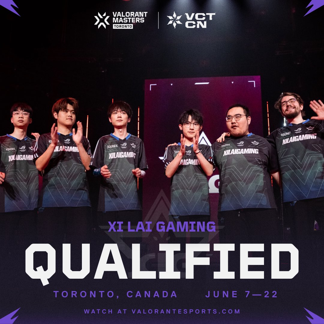 .<a href="/XiLaiGaming/">Xi Lai Gaming</a> is the SECOND team to qualify for #VALORANTMasters Toronto!
