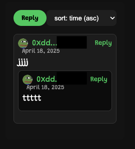 pepe_unchained's tweet photo. Comment moderation is implemented and working. These were two messages with inappropriate language now filtered into random letters. https://t.co/xyHTR3P257