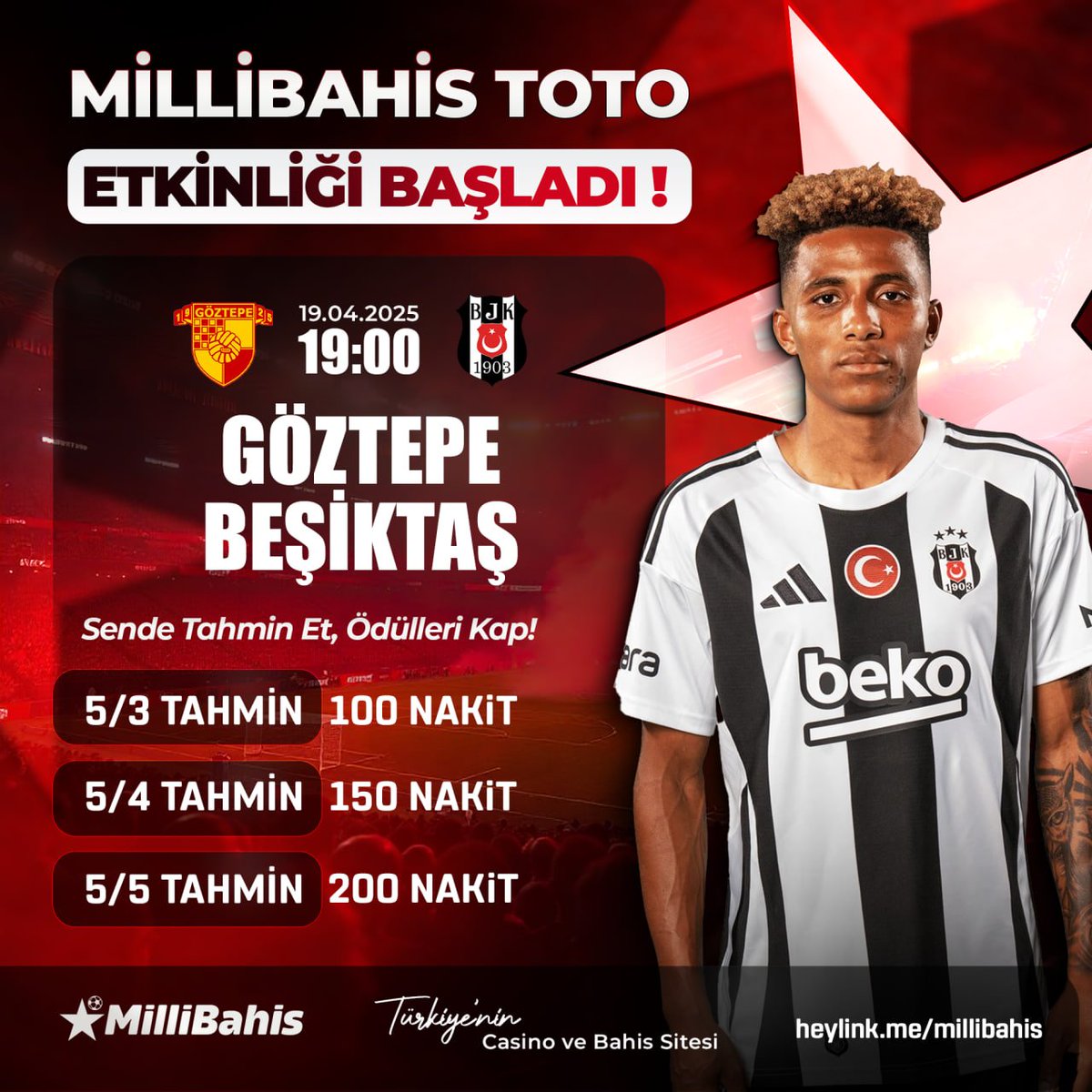 ⚽️#Millibahis Toto Başladı!

🏆  #GÖZvBJK

💎 5/3 Doğru 100 nakit
💎 5/4 Doğru 150 nakit
💎 5/5 Doğru 200 nakit

‼️ Son işleminiz min. 100 TL yatırım olmalıdır

📌 Katılmak İçin Tıkla : millibahis.gmdy.link