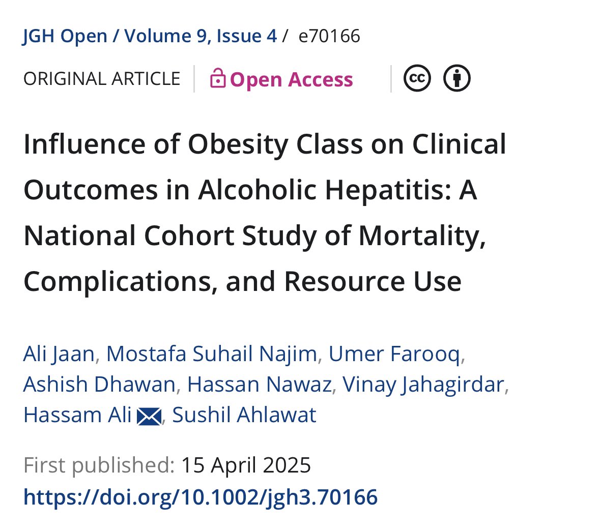 Ali Jaan (@ali_jaanmd) on Twitter photo Excited to share our publication in JGH, highlighting the implications of obesity on Alcoholic hepatitis.
Thanks to <a href="/hassamalii/">Hassam Ali, MD</a> <a href="/vinayjaha/">Vinay Jahagirdar</a> <a href="/umer446/">Umer Farooq</a>. Grateful to <a href="/sushilahlawat1/">Sushil Ahlawat, MD, FACP</a> for mentoring this project.
<a href="/AASLDtweets/">AASLD</a> <a href="/AmerGastroAssn/">American Gastroenterological Association (AGA)</a> <a href="/AmCollegeGastro/">ACG</a> #GITwitter Excited to share our publication in JGH, highlighting the implications of obesity on Alcoholic hepatitis.
Thanks to <a href="/hassamalii/">Hassam Ali, MD</a> <a href="/vinayjaha/">Vinay Jahagirdar</a> <a href="/umer446/">Umer Farooq</a>. Grateful to <a href="/sushilahlawat1/">Sushil Ahlawat, MD, FACP</a> for mentoring this project.
<a href="/AASLDtweets/">AASLD</a> <a href="/AmerGastroAssn/">American Gastroenterological Association (AGA)</a> <a href="/AmCollegeGastro/">ACG</a> #GITwitter
