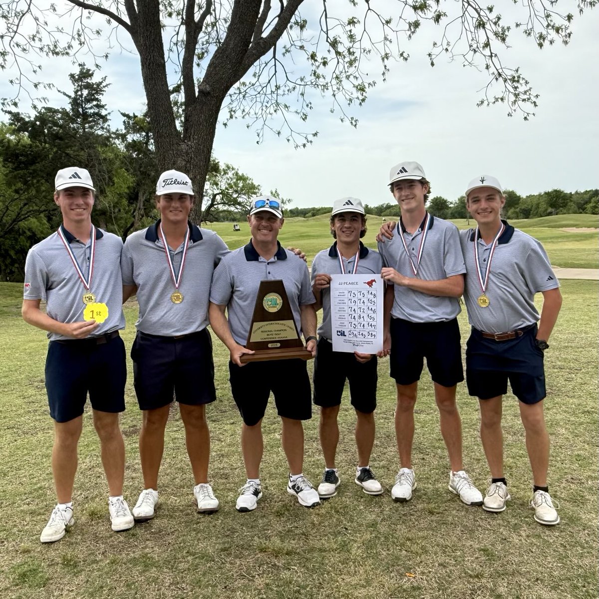 REGIONAL CHAMPS! For the first time in school history, the Pearce Mustangs win the regional and are headed to state for the 3rd time in 5 years. David Greving finished T-3 and Jake Tarnow finished T-6. Everyone contributed to this win. What an amazing accomplishment! GO MUSTANGS!