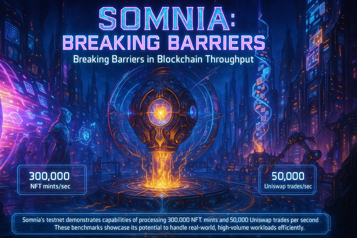 Somnia's testnet demonstrates capabilities of processing 300,000 NFT mints and 50,000 Uniswap trades per second. These benchmarks showcase its potential to handle real world, high volume workloads efficiently.
<a href="/Somnia_Network/">Somnia</a>