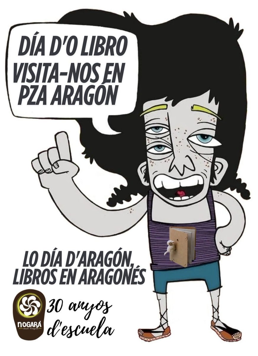 📚 Este 23 d'abril nos trobamos en a Feria d'o Libro de Zaragoza!
✍🏼 Visita-nos en a Pza Aragón📍 y conoixe as zagueras novedaz d'o mundo de l'aragonés