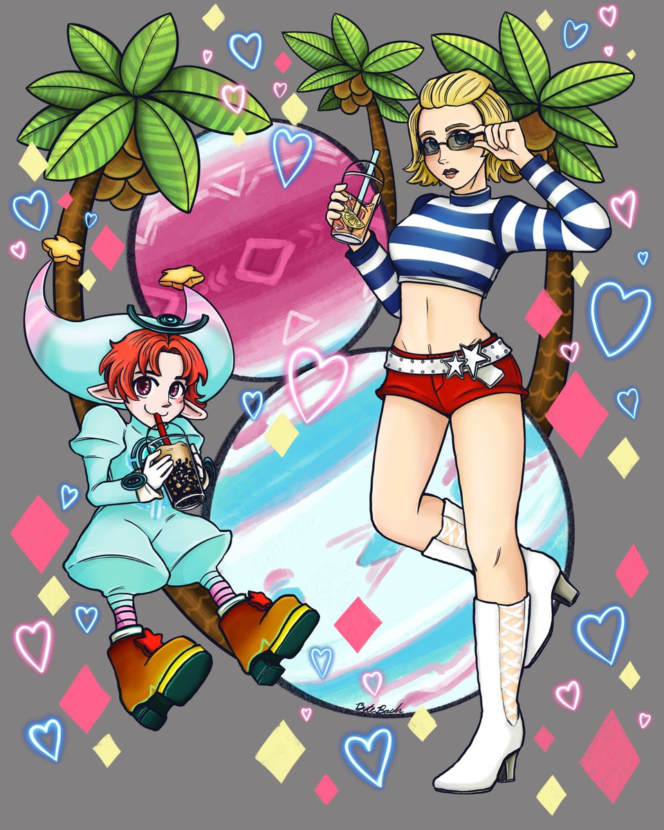 10th stage! We are in the double digits and back to the SN1 cast with Jenny this time. Was tricky finding a good color match for her and Twin Hearts, but the beachy aesthetics worked for them both. Enjoy! #ddr_art #dancedancerevolution
